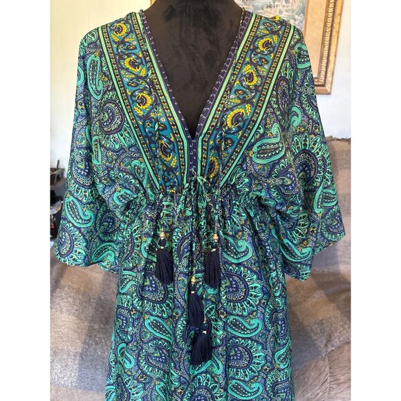 Paisley Maxi Women’s Dress Paisley Boho Hippie Silk Free Sz Whimsy Cottage Fairy - Picture 2 of 7